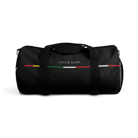 Duffel bag with signature imprint.