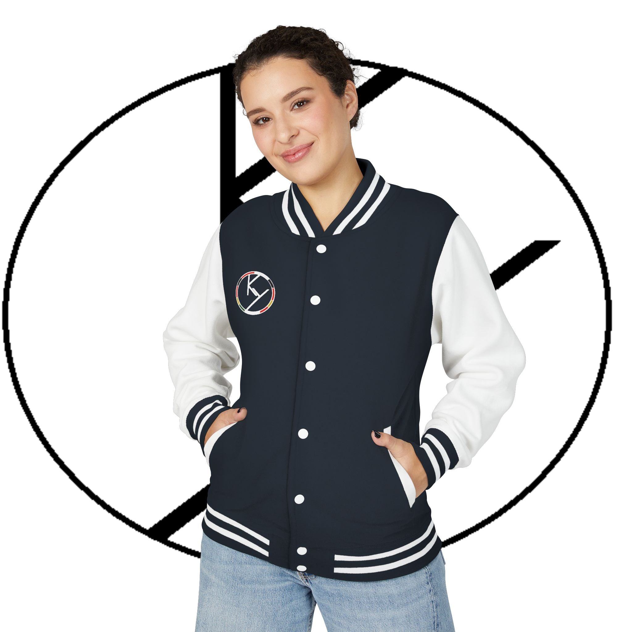 Heavyweight Letterman Jacket with Rose Design.