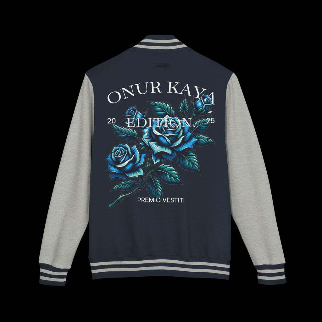 Heavyweight Letterman Jacket with Rose Design.