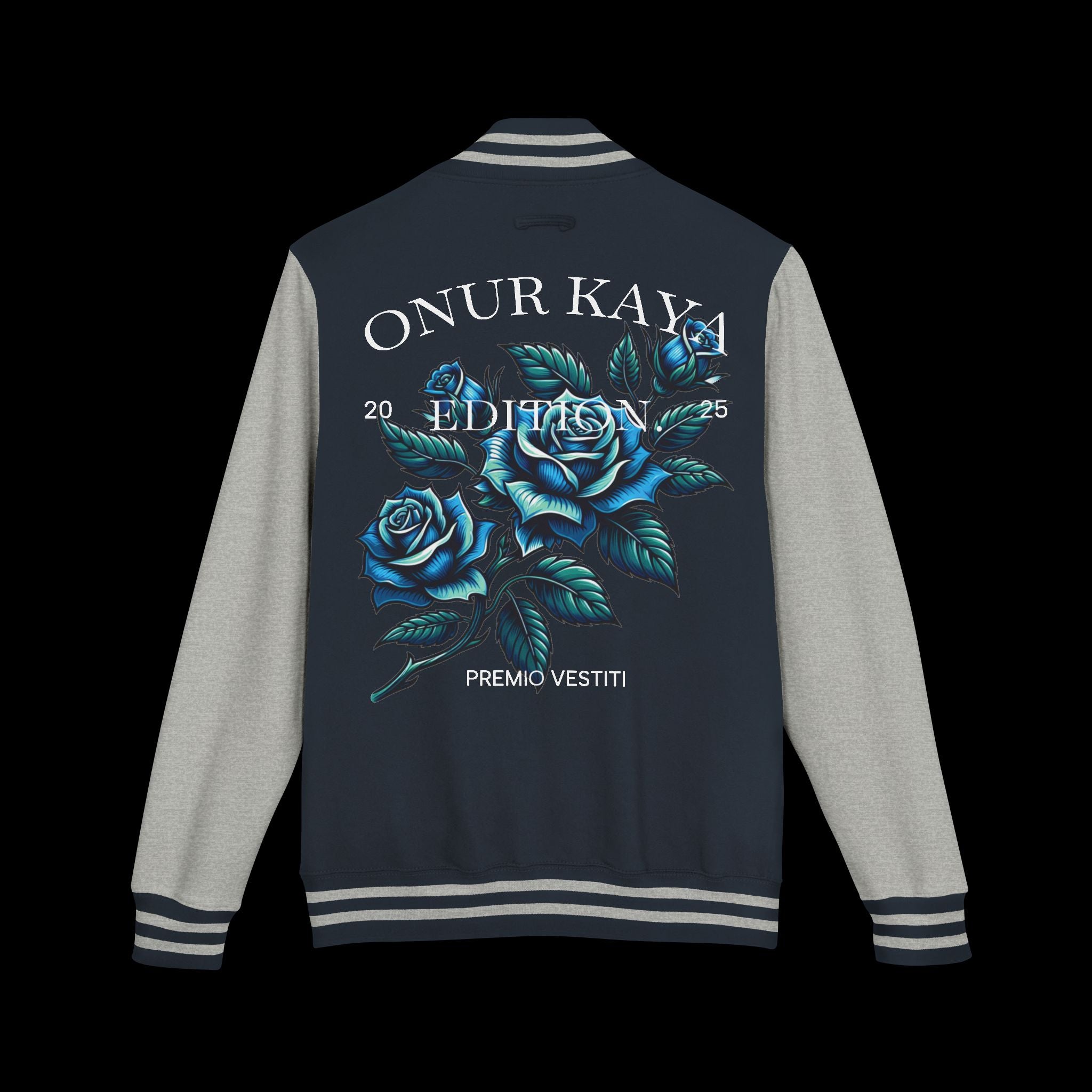 Heavyweight Letterman Jacket with Rose Design.