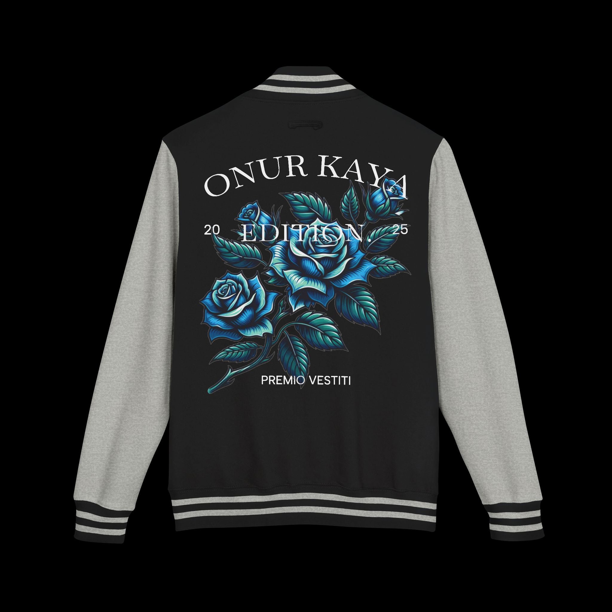Heavyweight Letterman Jacket with Rose Design.