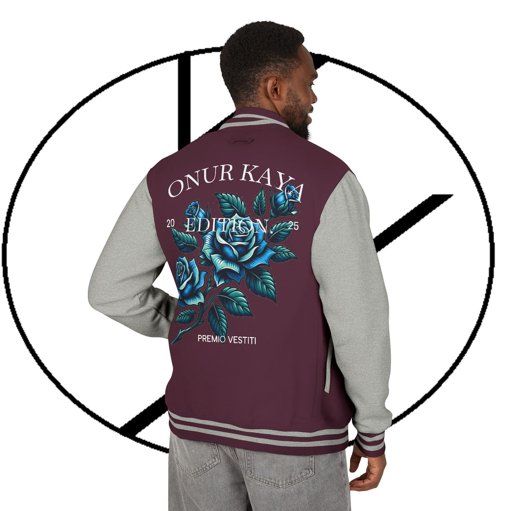 Heavyweight Letterman Jacket with Rose Design.