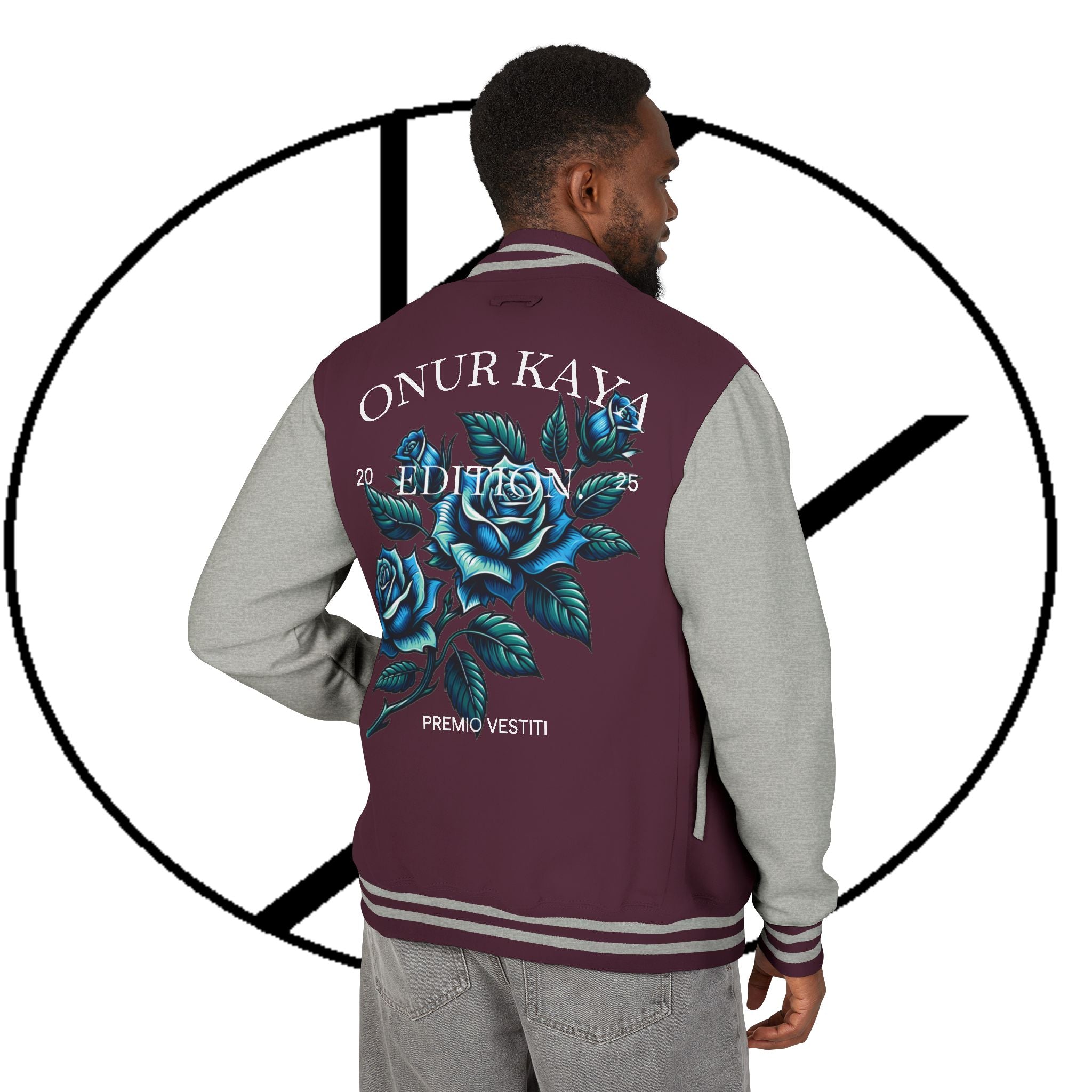 Heavyweight Letterman Jacket with Rose Design.