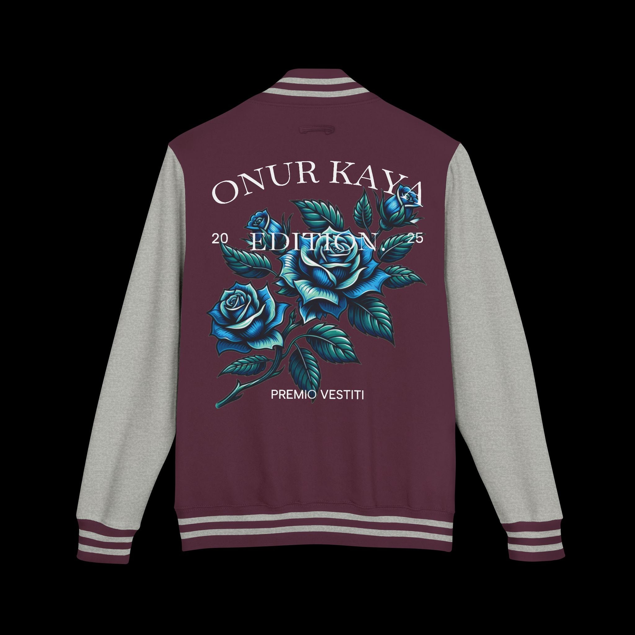 Heavyweight Letterman Jacket with Rose Design.