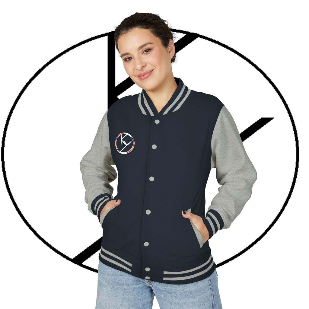 Heavyweight Letterman Jacket with Rose Design.