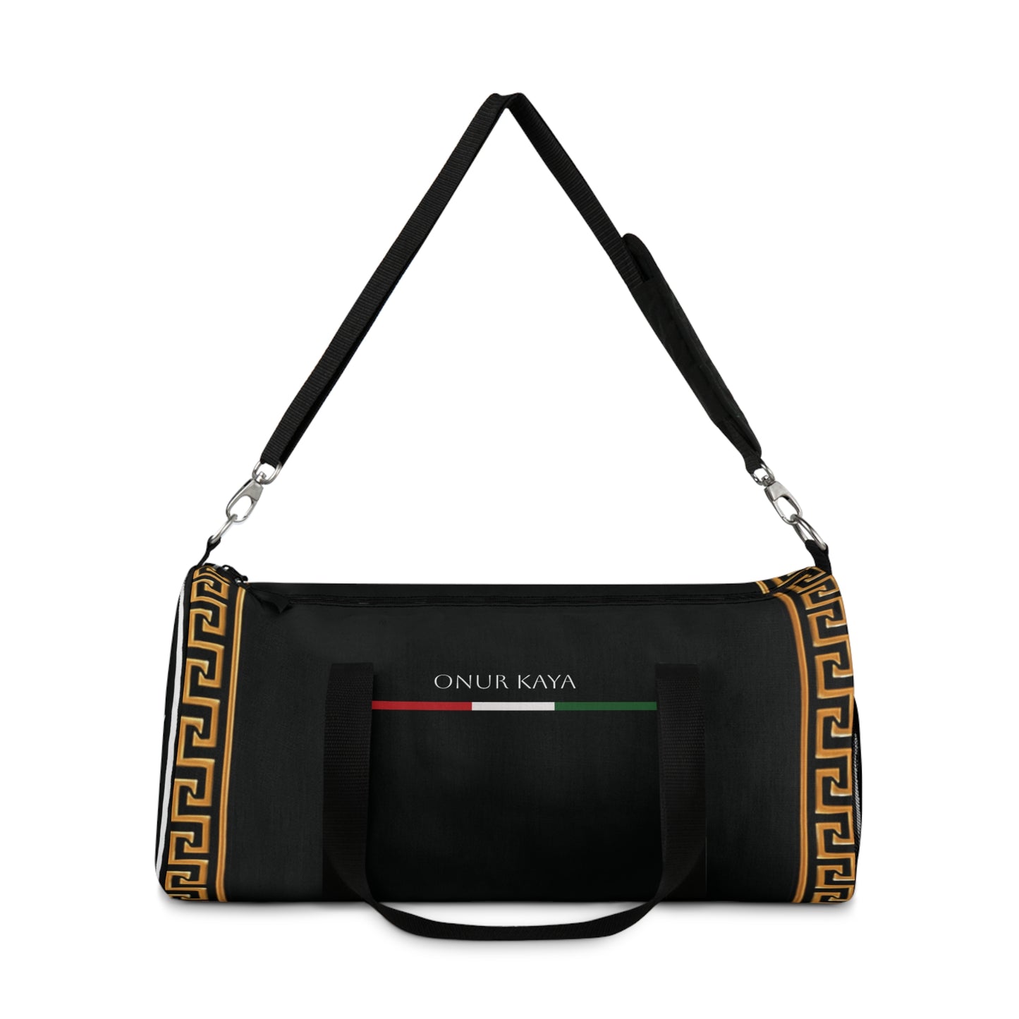 Duffel bag with signature imprint.