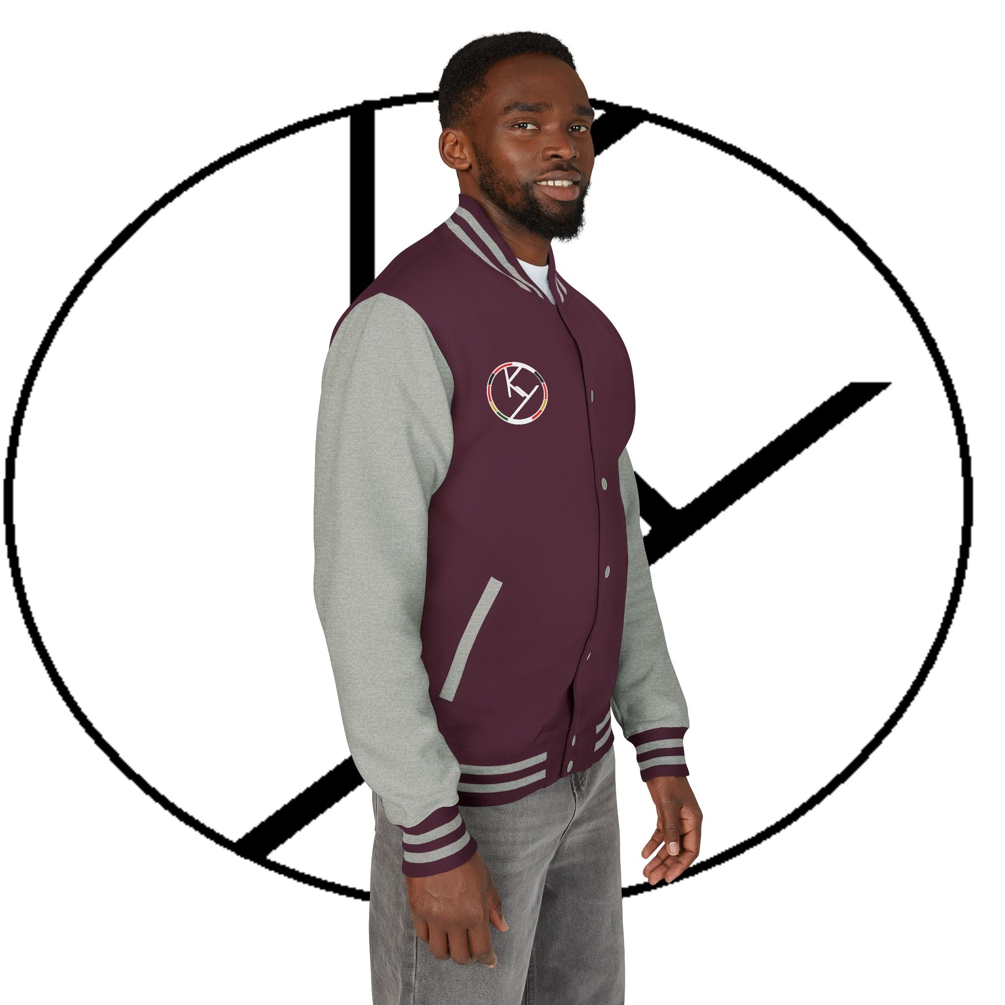Heavyweight Letterman Jacket with Rose Design.