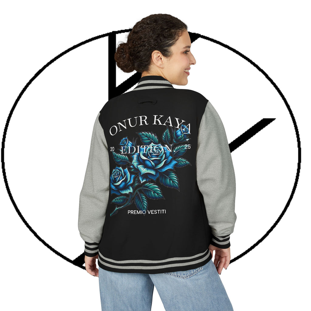 Heavyweight Letterman Jacket with Rose Design.