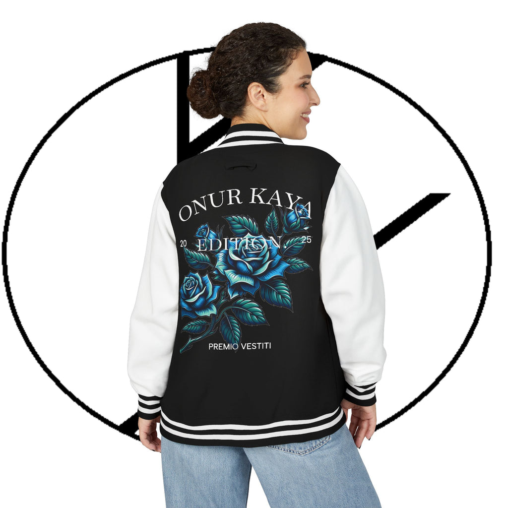 Heavyweight Letterman Jacket with Rose Design.