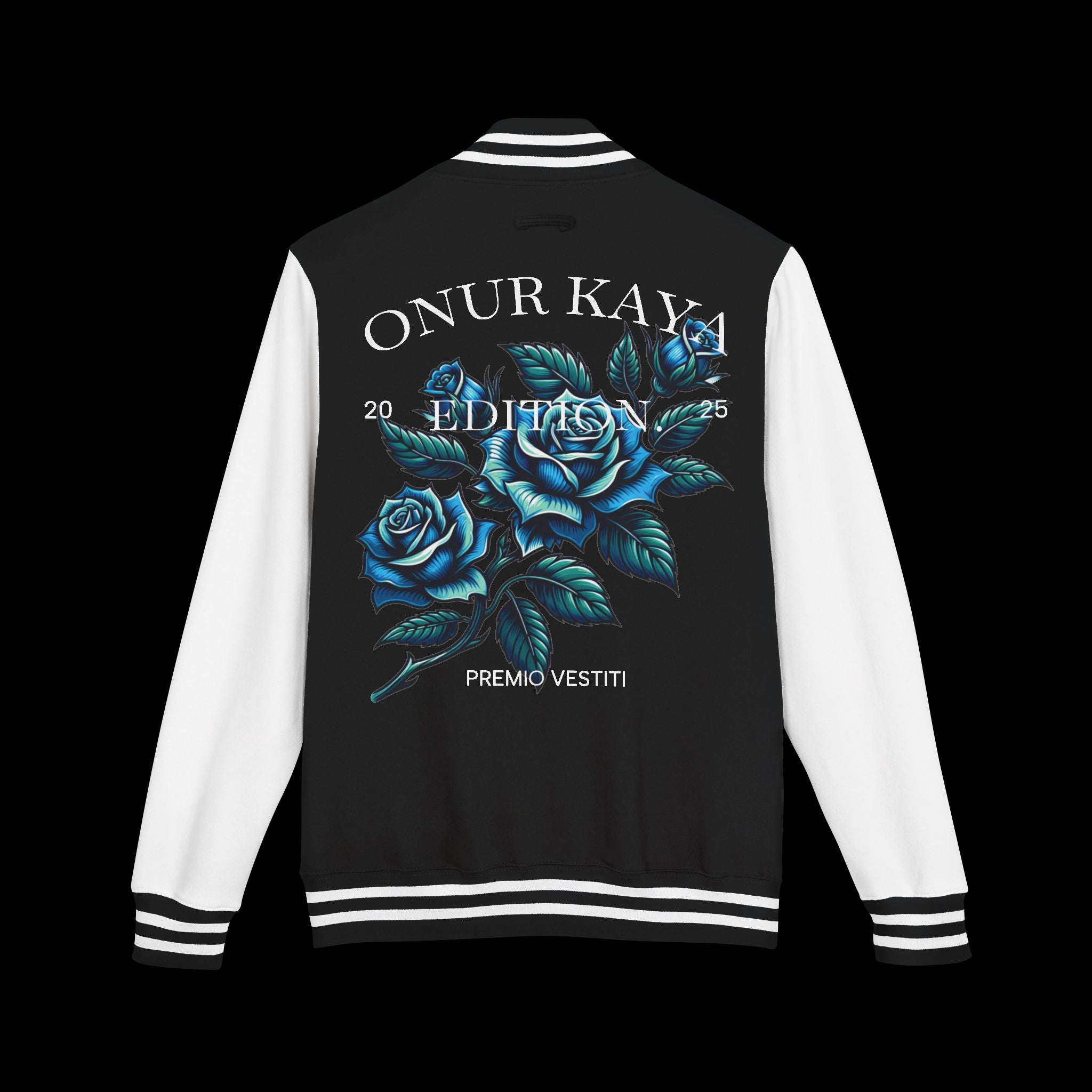 Heavyweight Letterman Jacket with Rose Design.