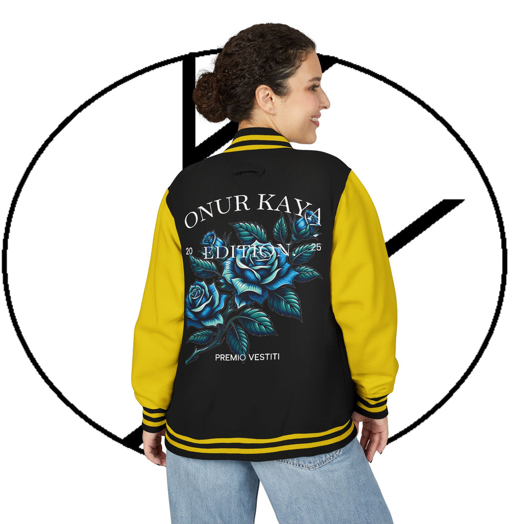 Heavyweight Letterman Jacket with Rose Design.