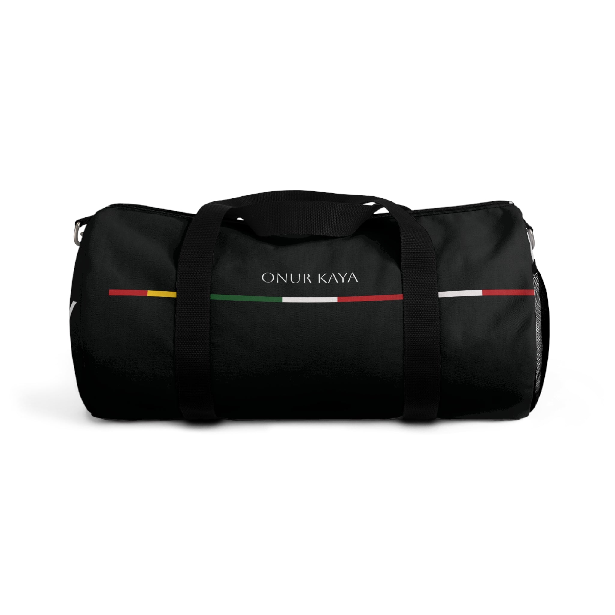 Duffel bag with signature imprint.