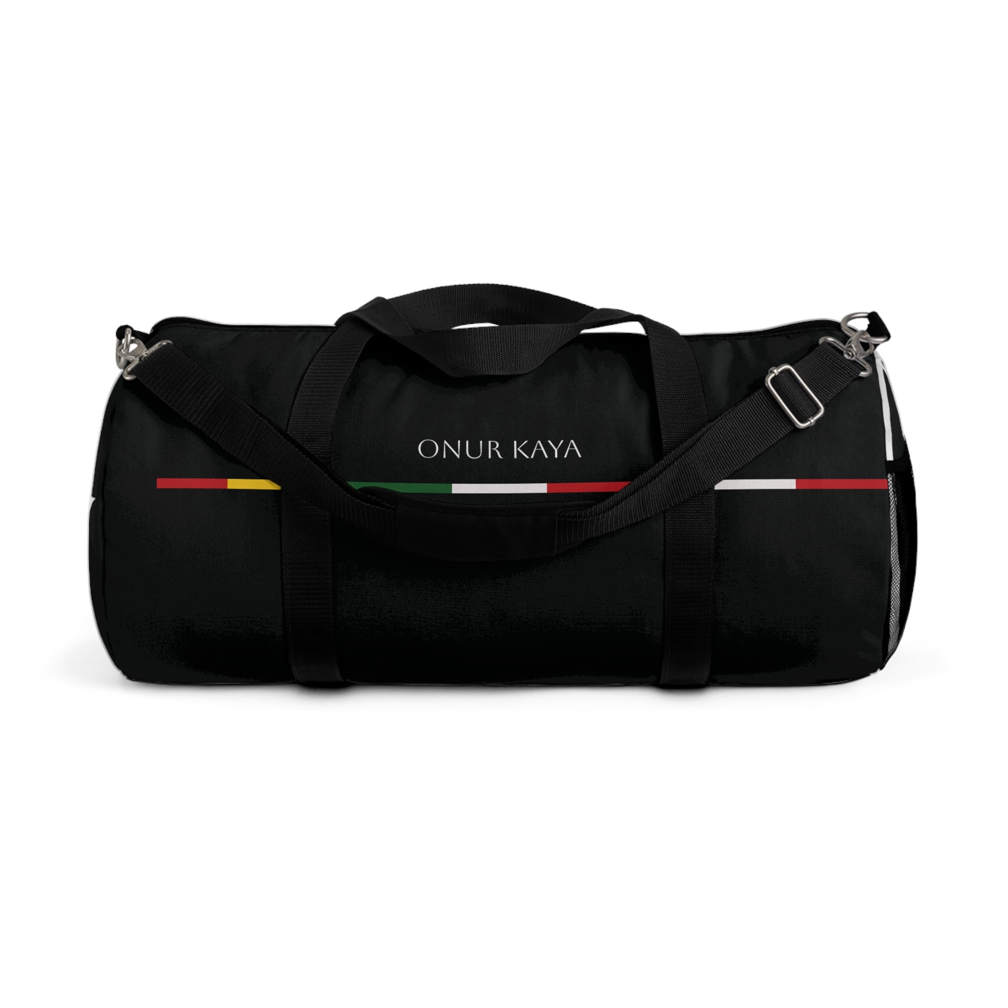 Duffel bag with signature imprint.