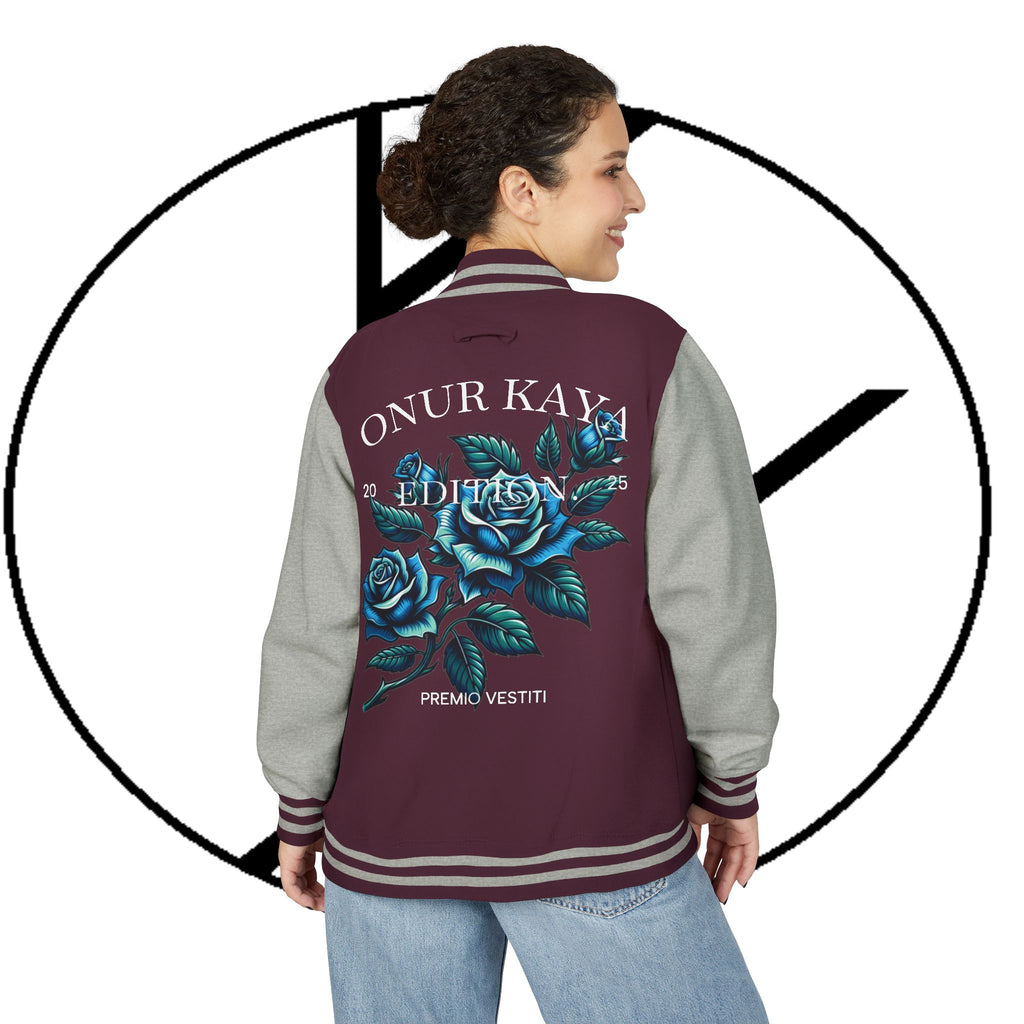 Heavyweight Letterman Jacket with Rose Design.