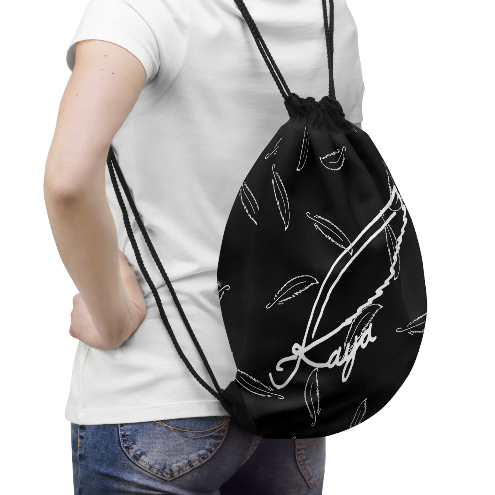 Feathers - Black Drawstring Bag