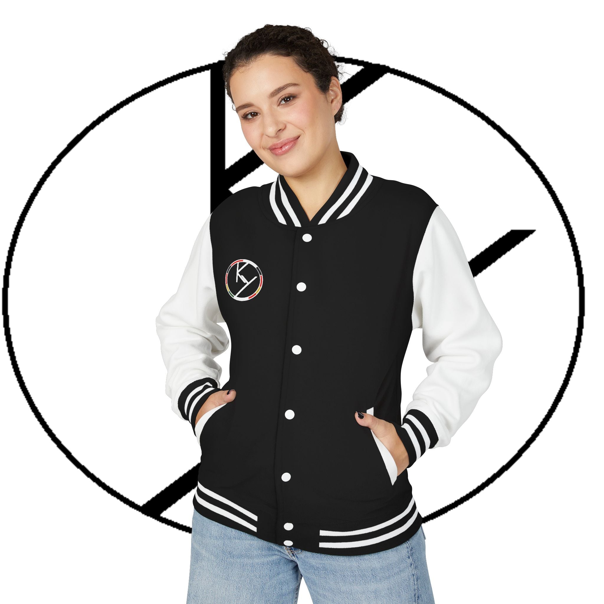 Heavyweight Letterman Jacket with Rose Design.