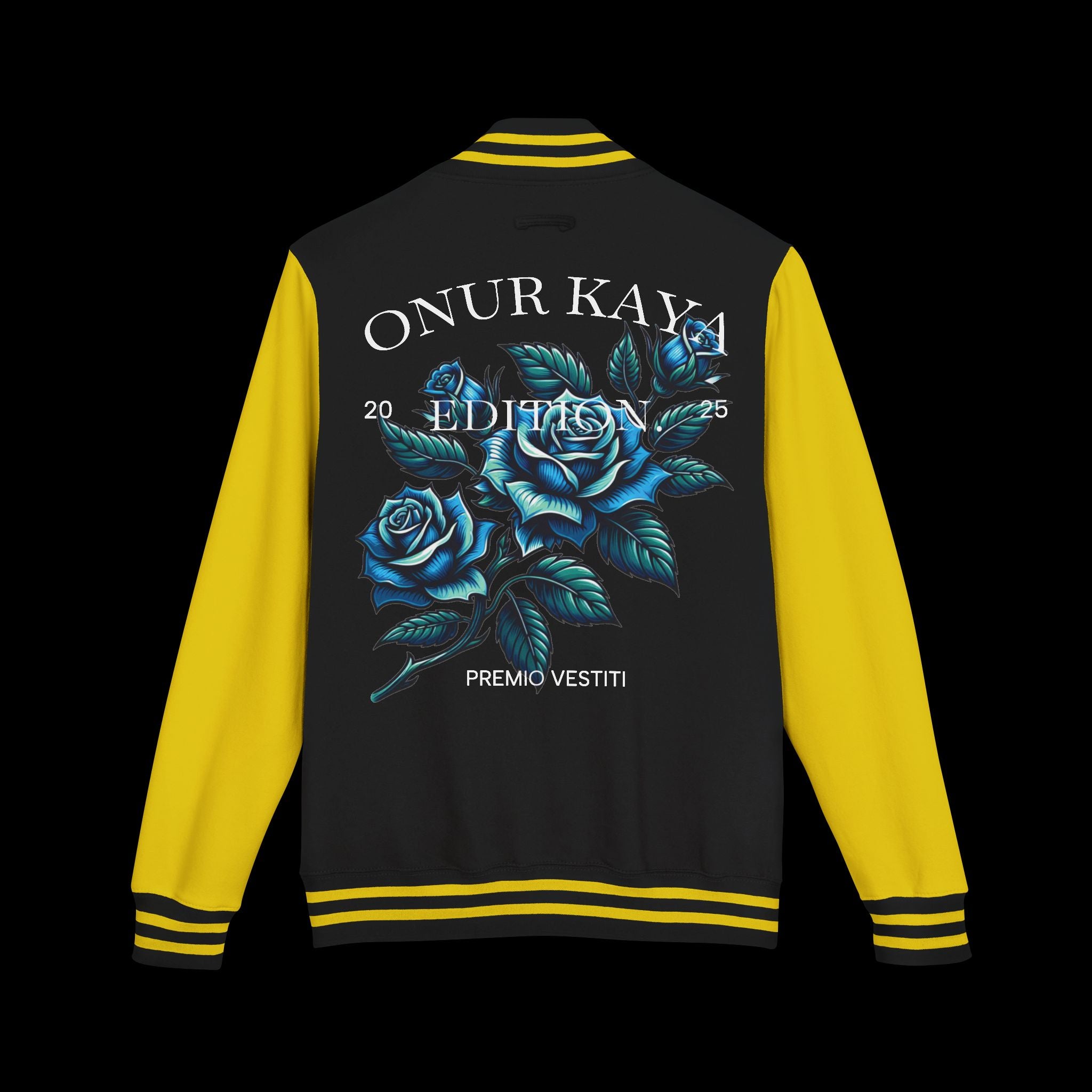 Heavyweight Letterman Jacket with Rose Design.