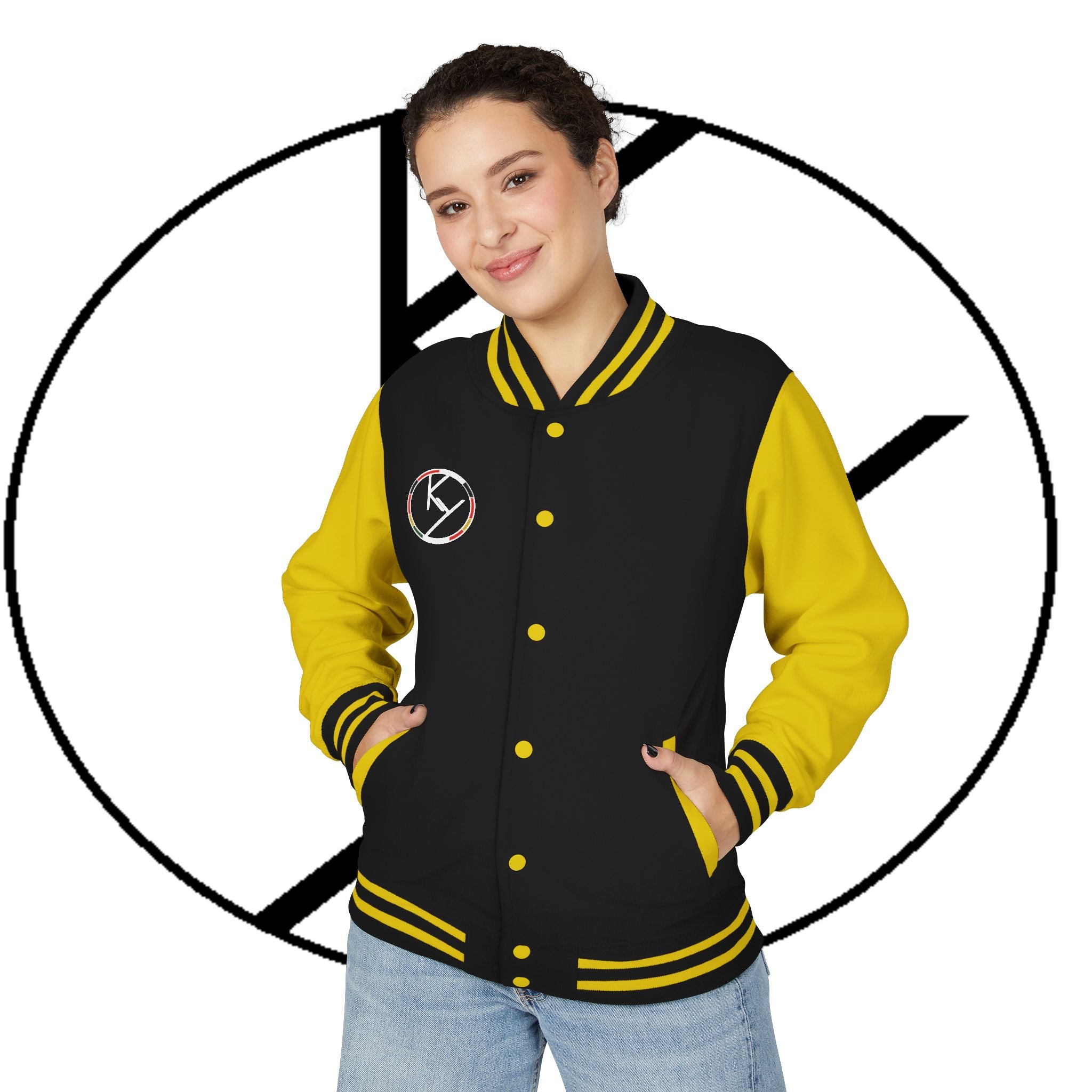Heavyweight Letterman Jacket with Rose Design.