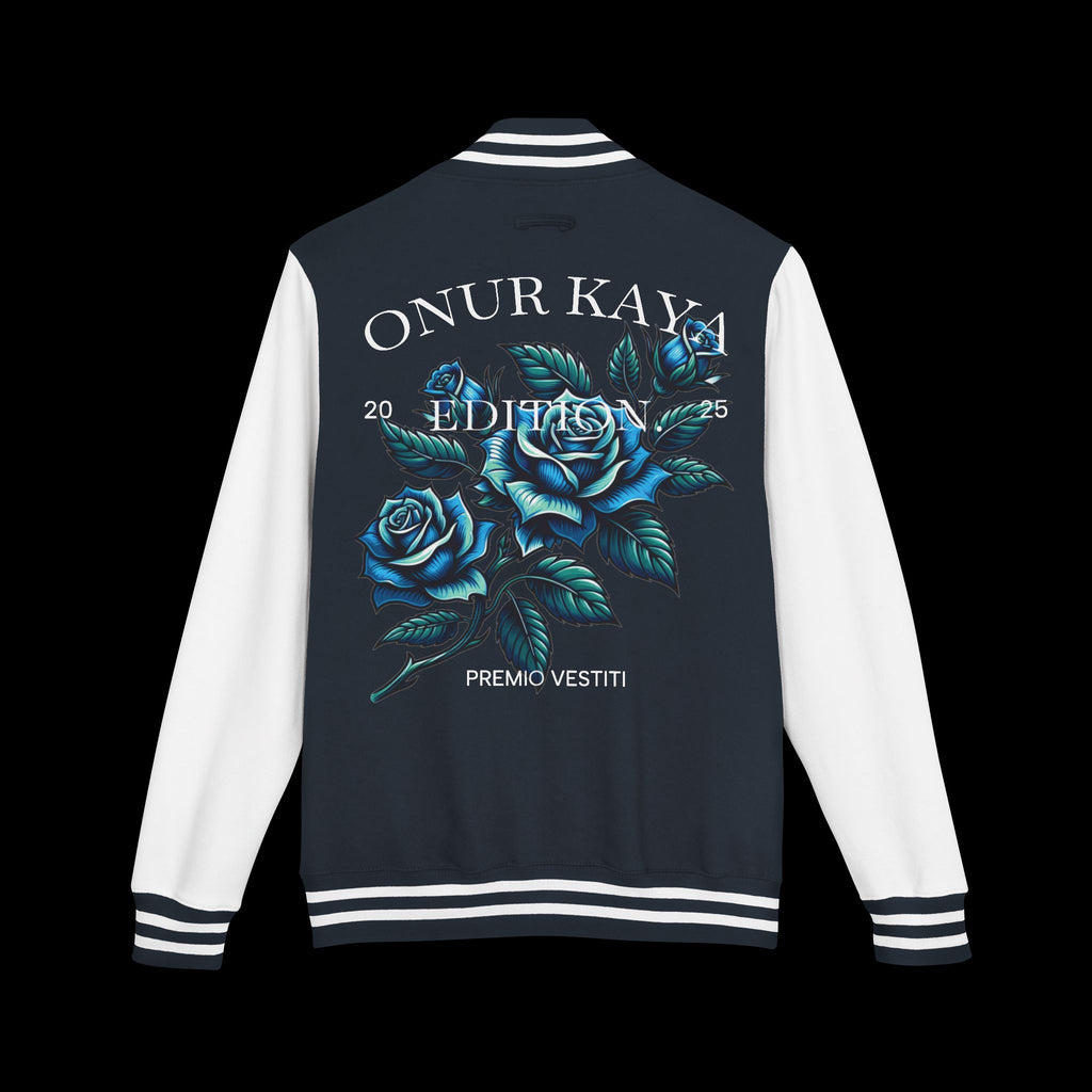 Heavyweight Letterman Jacket with Rose Design.