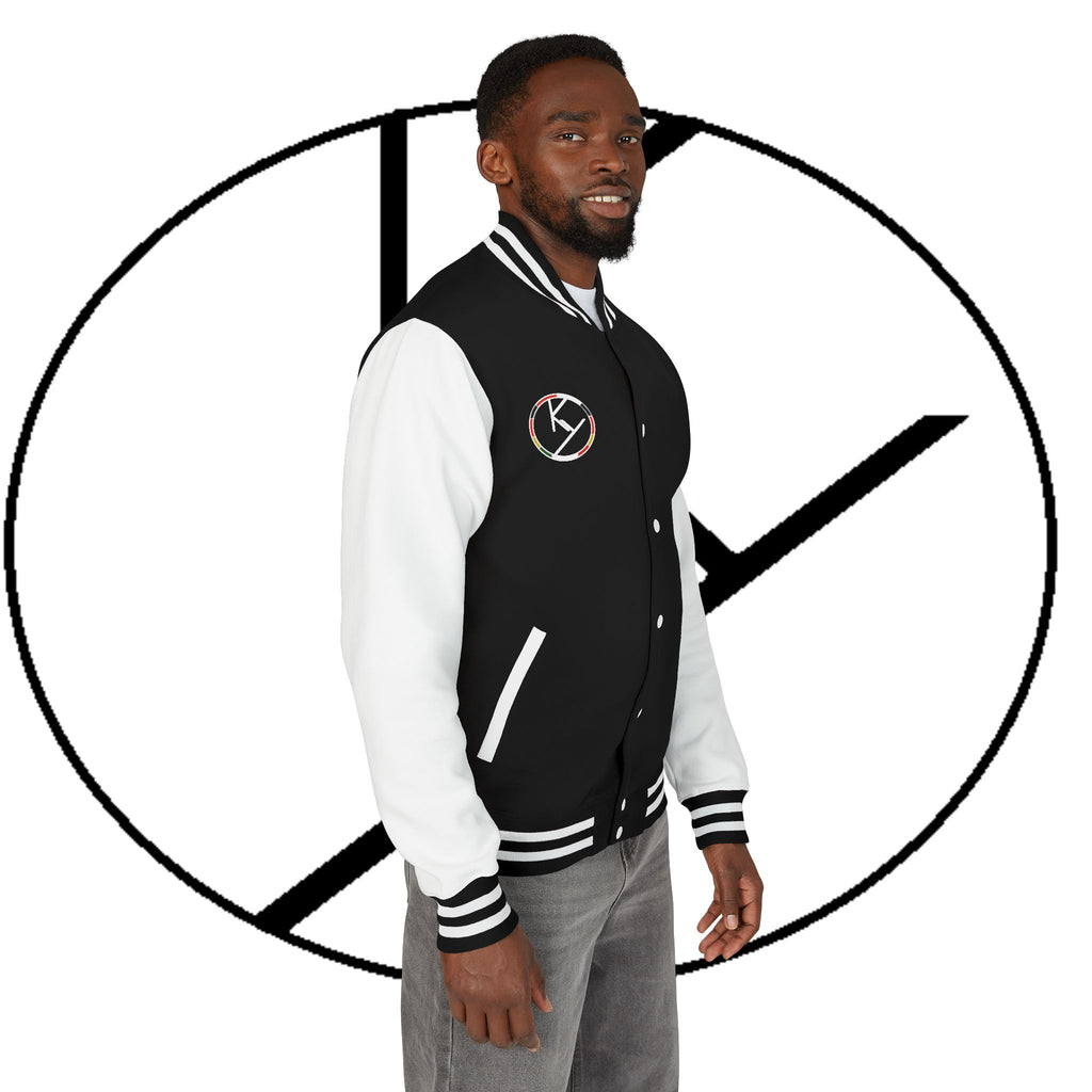 Heavyweight Letterman Jacket with Rose Design.