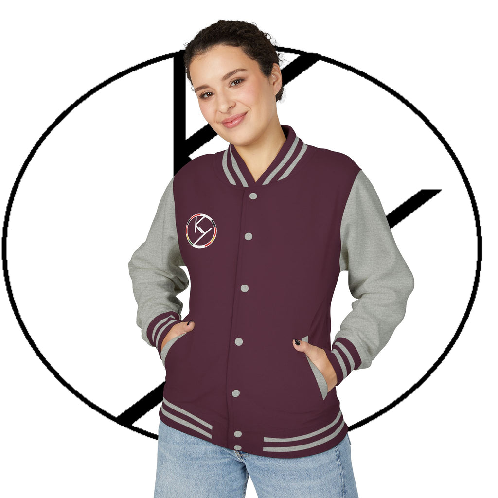 Heavyweight Letterman Jacket with Rose Design.