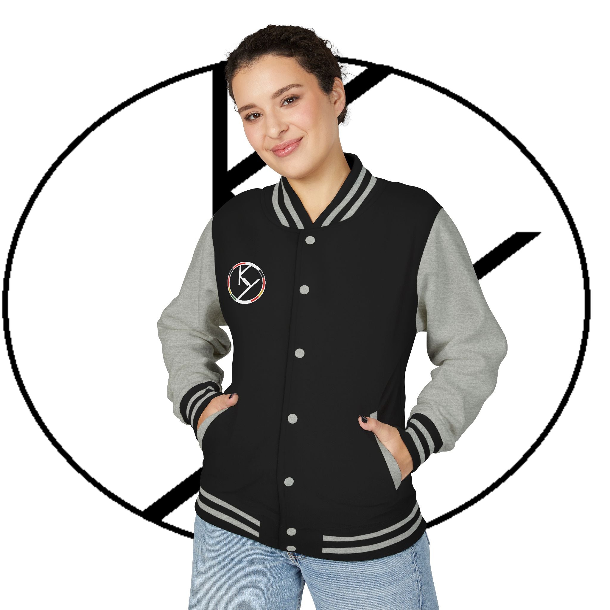 Heavyweight Letterman Jacket with Rose Design.