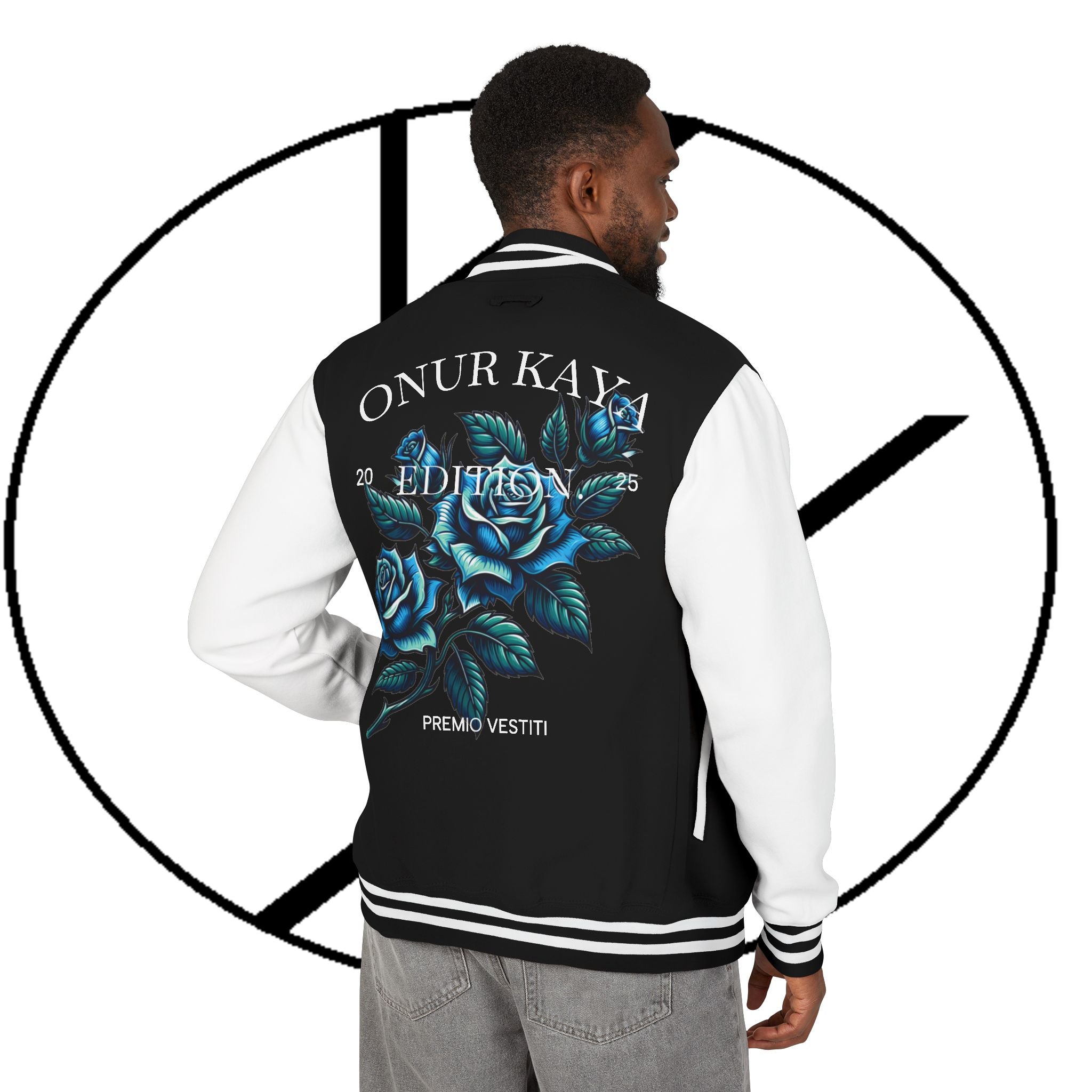 Heavyweight Letterman Jacket with Rose Design.