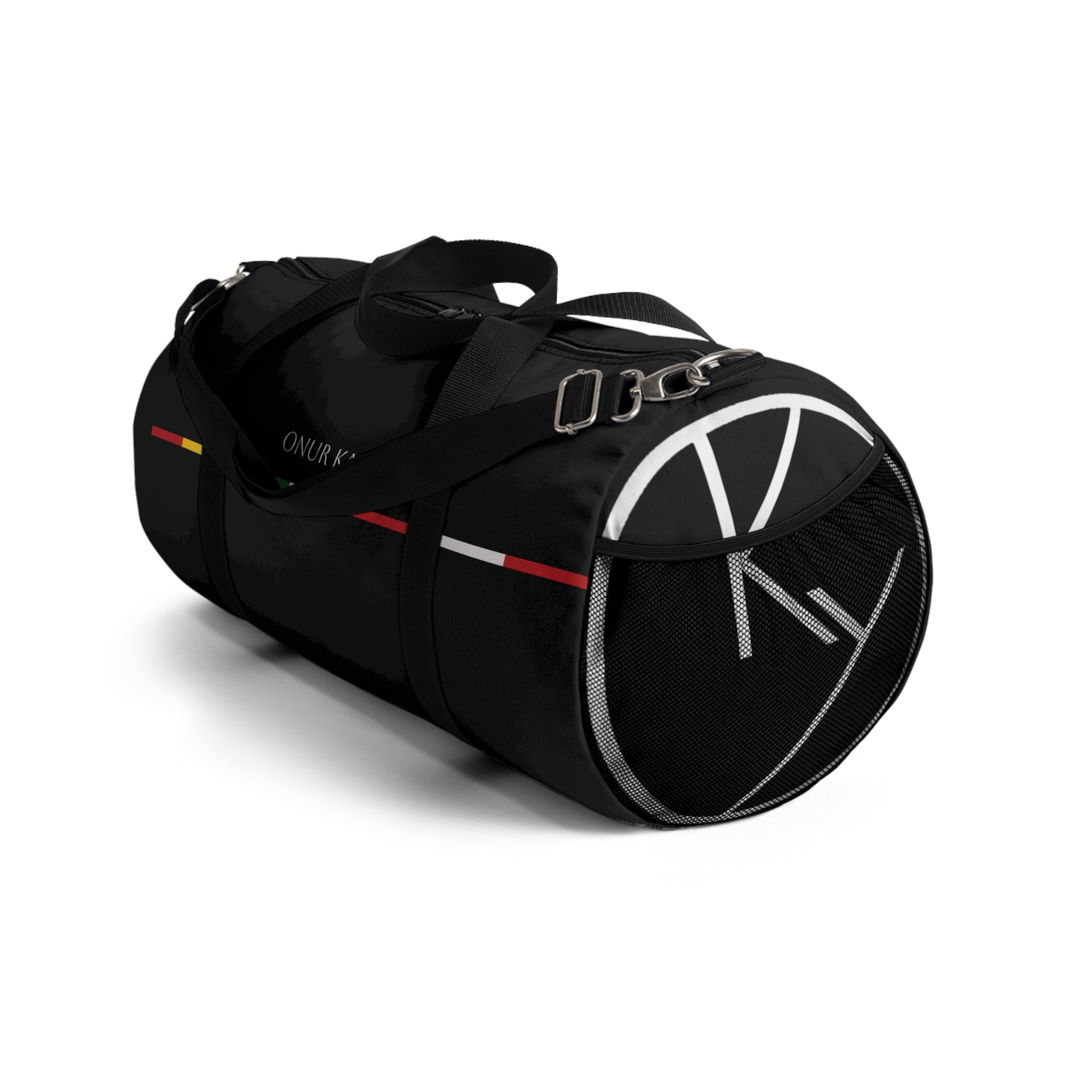 Duffel bag with signature imprint.